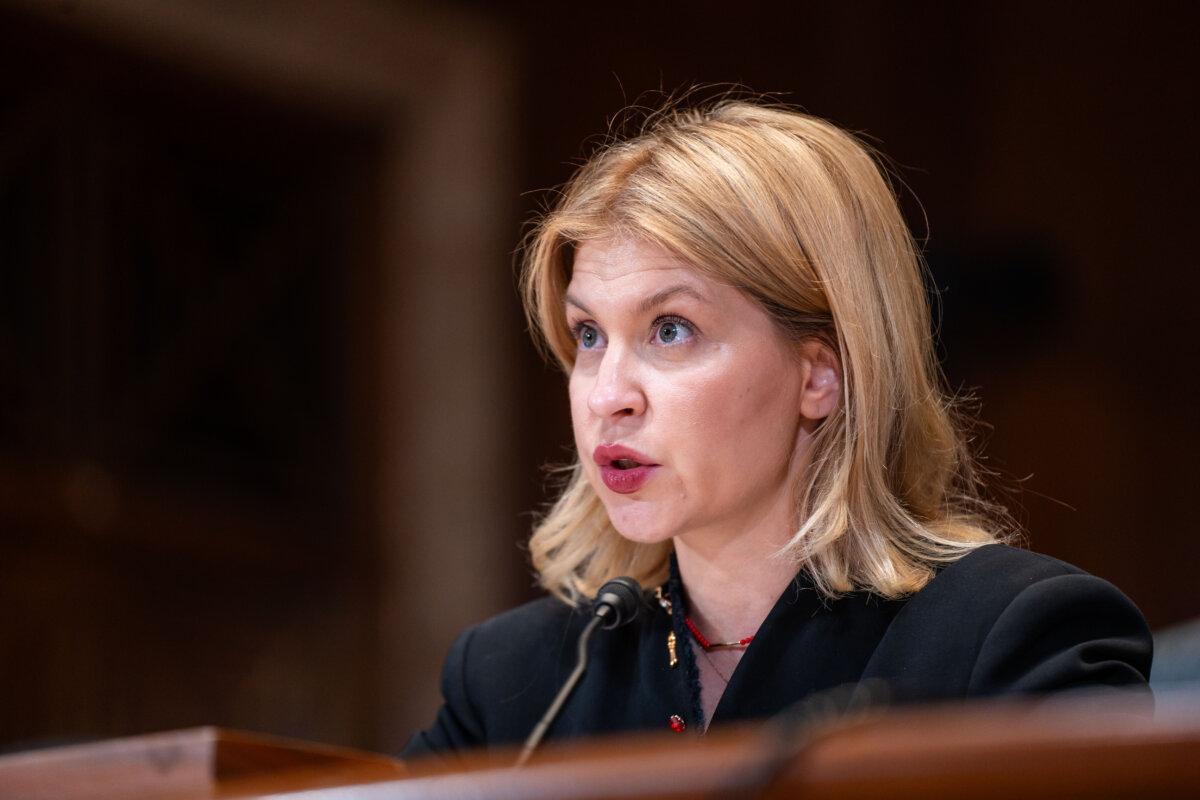 Olga Stefanishyna, Ukrainian ambassador to the United States, testifies during a hearing on Capitol Hill in Washington on Dec. 3, 2025. (Madalina Kilroy/The Epoch Times)