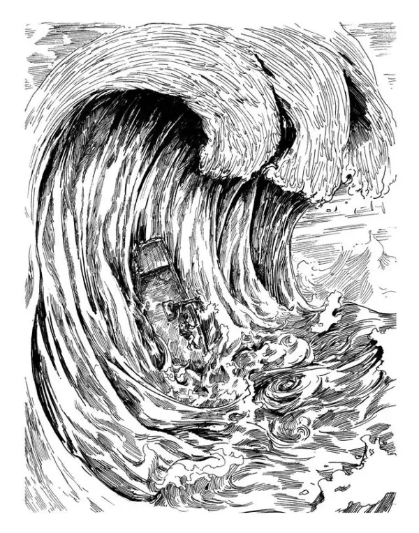 Aedan Kennedy's illustration of the Odysseus ship facing disaster, for Michael Solot's "Odyssey." (Courtesy of Aedan Kennedy)