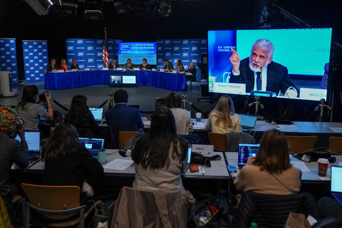 Dr. Robert Malone speaks during a meeting of the CDC Advisory Committee on Immunization Practices (ACIP) in Atlanta, Ga., on Dec. 5, 2025. (Elijah Nouvelage/Getty Images)