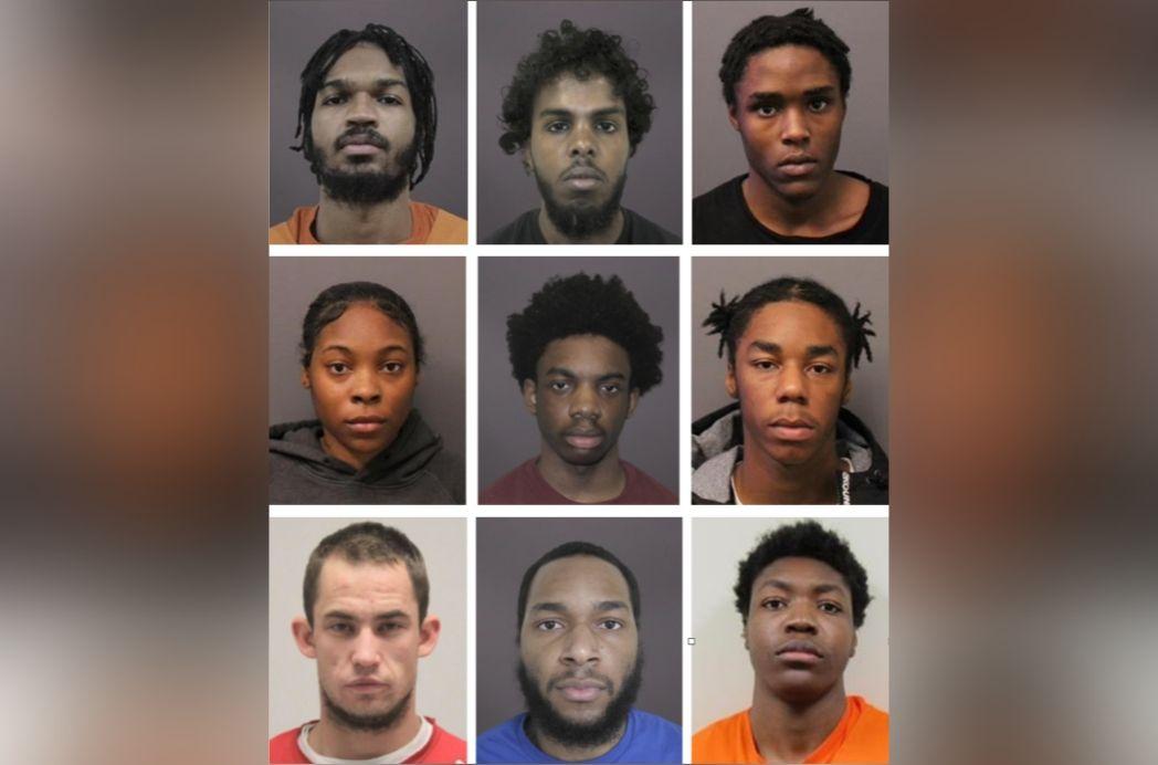 Police have arrested nine adult suspects, including one female, in connection with an alleged criminal network. Four teens have also been arrested and two adult males remain at large. (Police handout photo)