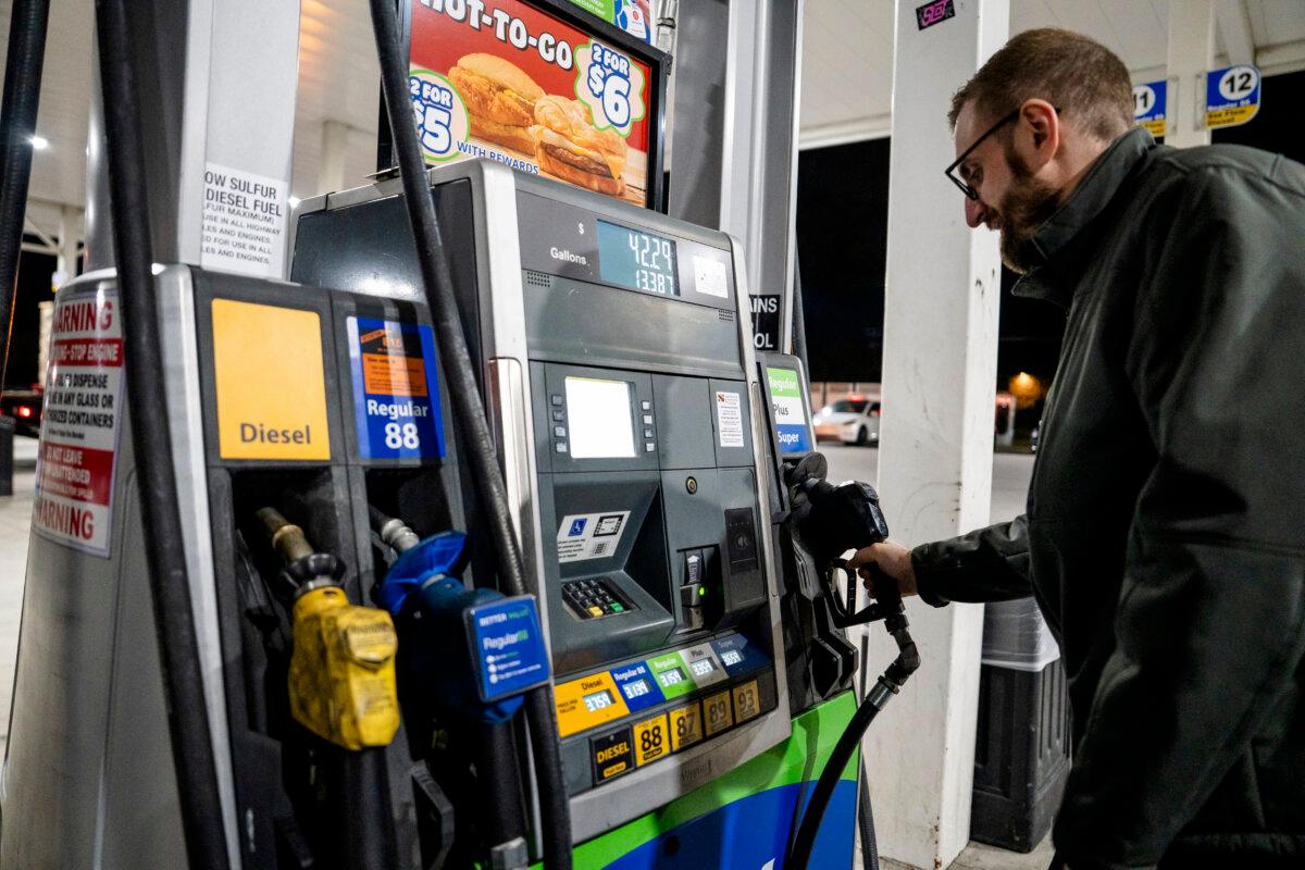 A man at a gas station in Elkridge, Md., on Nov. 12, 2025. (Madalina Kilroy/The Epoch Times)