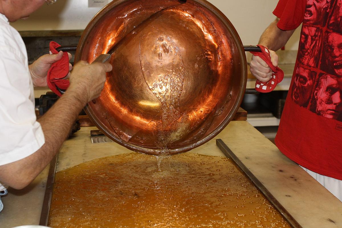 Candy canes were first made by hand out of sugar syrup using the same hammering and rolling methods that are used in glasswork. (Belbury/CC BY-SA 2.0)