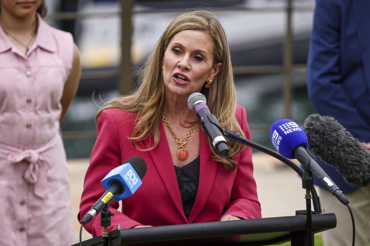Julie Inman-Grant, Australia's eSafety Commissioner, speaks at an official function to mark the start of Australia's social media ban at the prime minister's official residence, Kirribilli House, in Sydney, Australia, on Dec. 10, 2025. (David Gray/AFP via Getty Images)