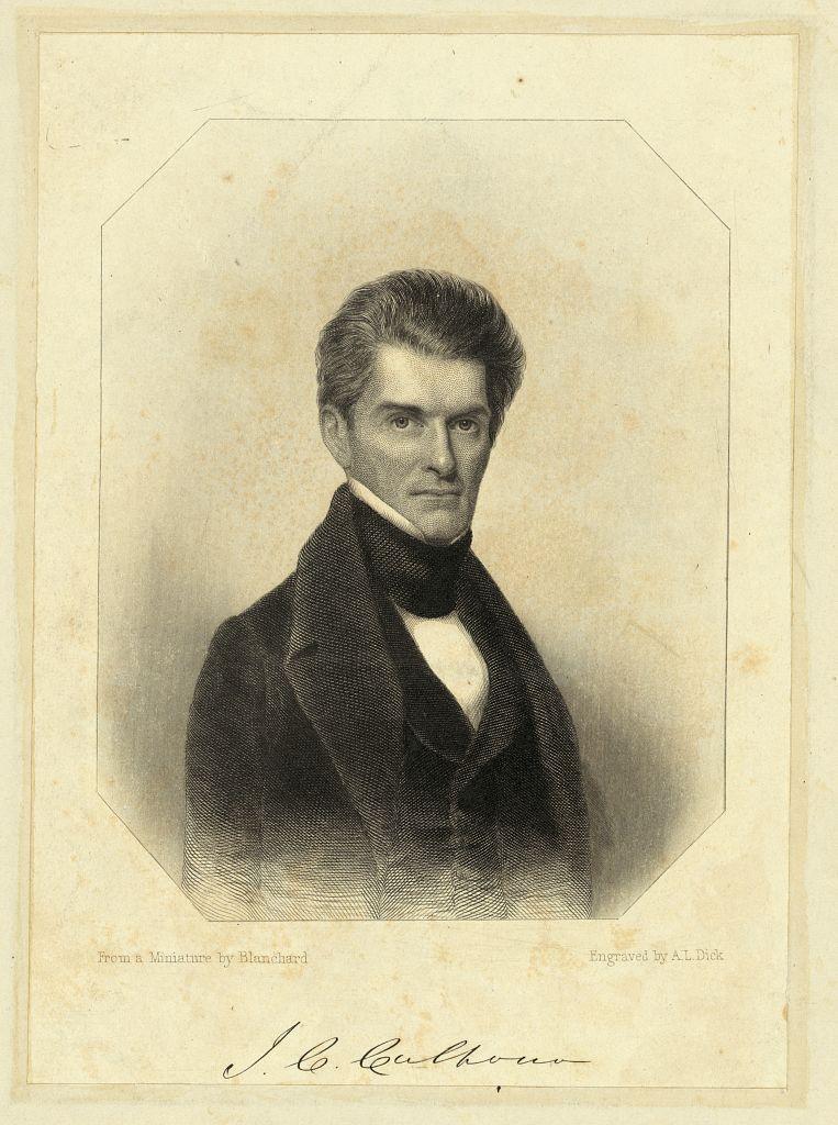 J.C. Calhoun, from a miniature by Blanchard; engraved by A.L. Dick. Library of Congress. (Public Domain)
