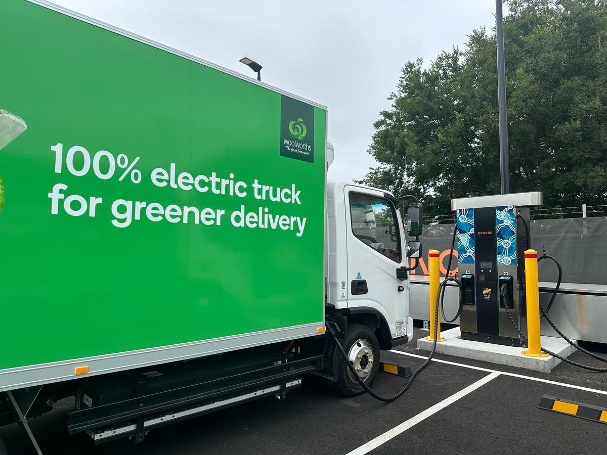 Electric truck seen at Sydney, Australia, on Dec. 10, 2025. (Rebecca Zhu/The Epoch Times)
