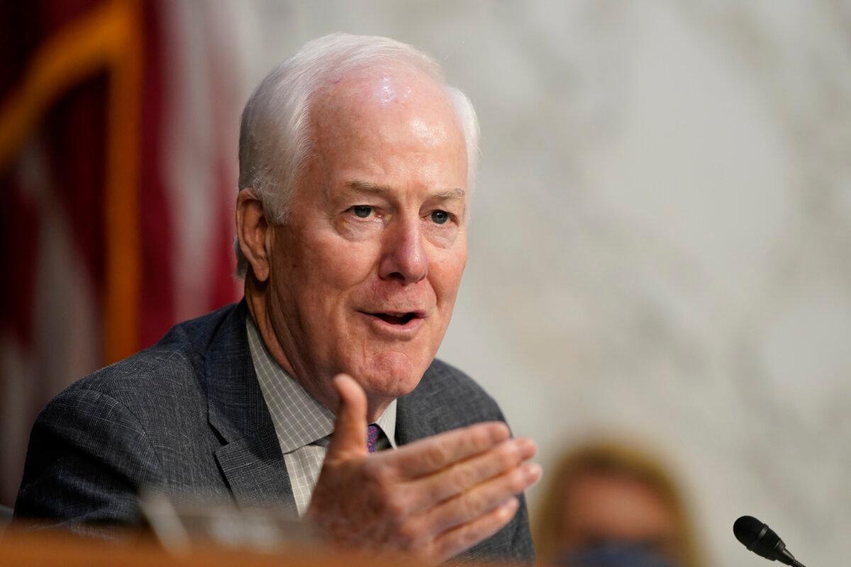 Sen. John Cornyn (R-Texas) speaks as Supreme Court nominee Judge Amy Coney Barrett testifies before the Senate Judiciary Committee on the third day of her Supreme Court confirmation hearing in Washington on Oct. 14, 2020. (Susan Walsh-Pool/Getty Images)