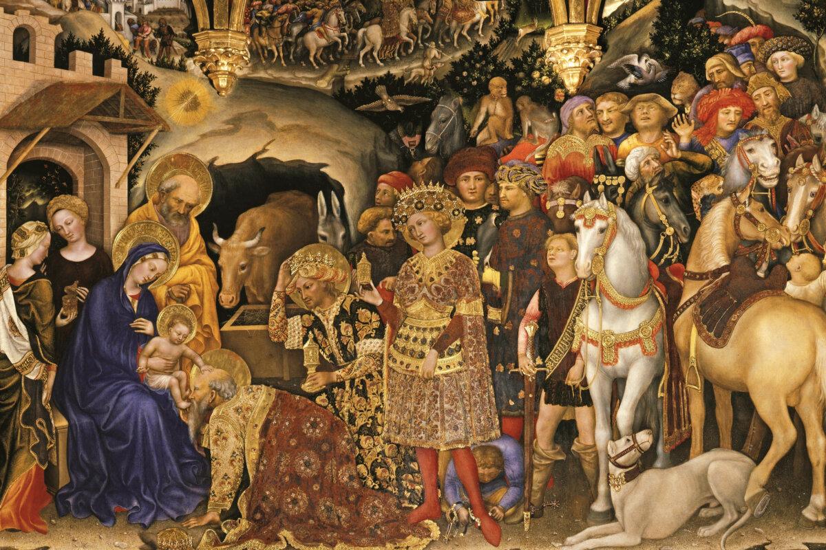 A detail of "Adoration of the Magi," 1423, by Gentile da Fabriano. Tempera on panel. Uffizi Galleries, Florence, Italy. (Public Domain)