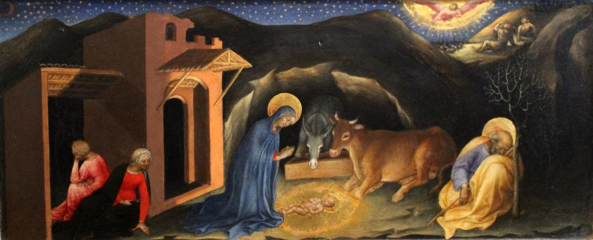 "Nativity" from the left predella panel of "Adoration of the Magi," 1423, by Gentile da Fabriano. (Public Domain)