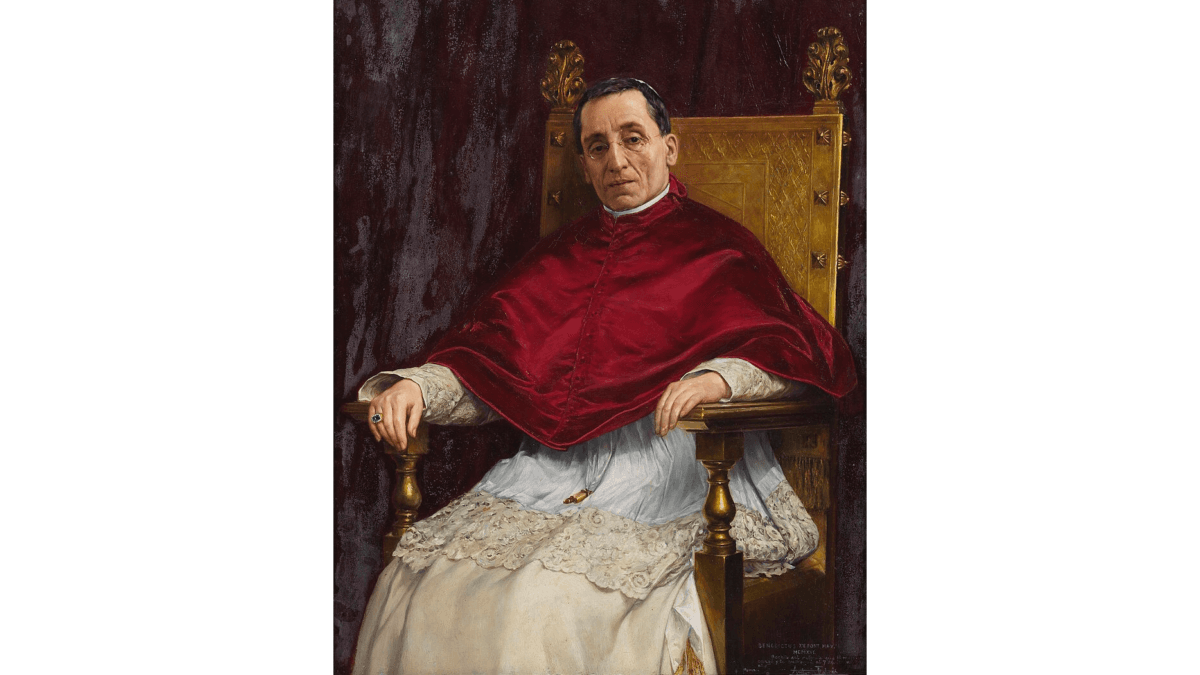 A cropped portrait of Pope Benedict XV, 1916, by Antonio Fabrés. Prado National Museum, Madrid, Spain. During World War I, the Pope asked for a Christmas truce. (Public Domain)