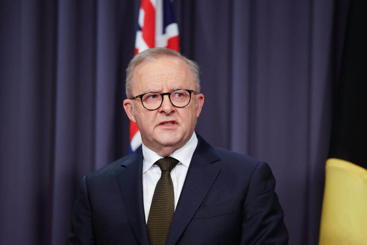 Prime Minister Anthony Albanese speaks to the media at Parliament House Canberra, Australia, on Dec. 14, 2025. (Hilary Wardhaugh/Getty Images)