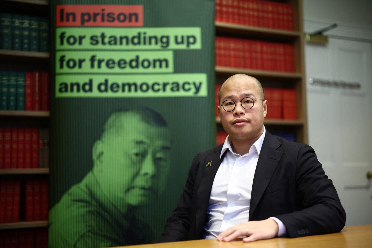 Sebastien Lai Sung-yan, son of jailed Hong Kong media mogul Jimmy Lai, poses for a photograph following a press conference in London on Dec. 15, 2025. (Henry Nicholls/AFP via Getty Images)