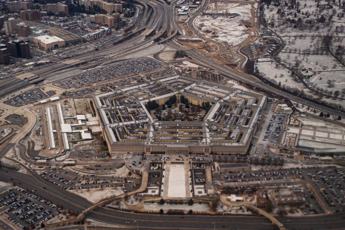 An aerial view of the Pentagon in Arlington, Va., on Dec. 15, 2025. (Madalina Kilroy/The Epoch Times)