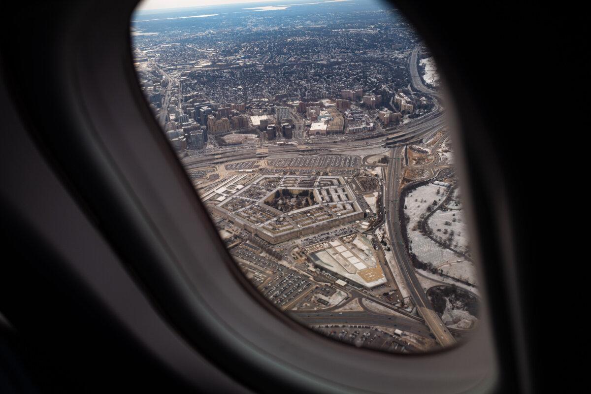 An aerial view of the Pentagon in Arlington, Va., on Dec. 15, 2025. (Madalina Kilroy/The Epoch Times)