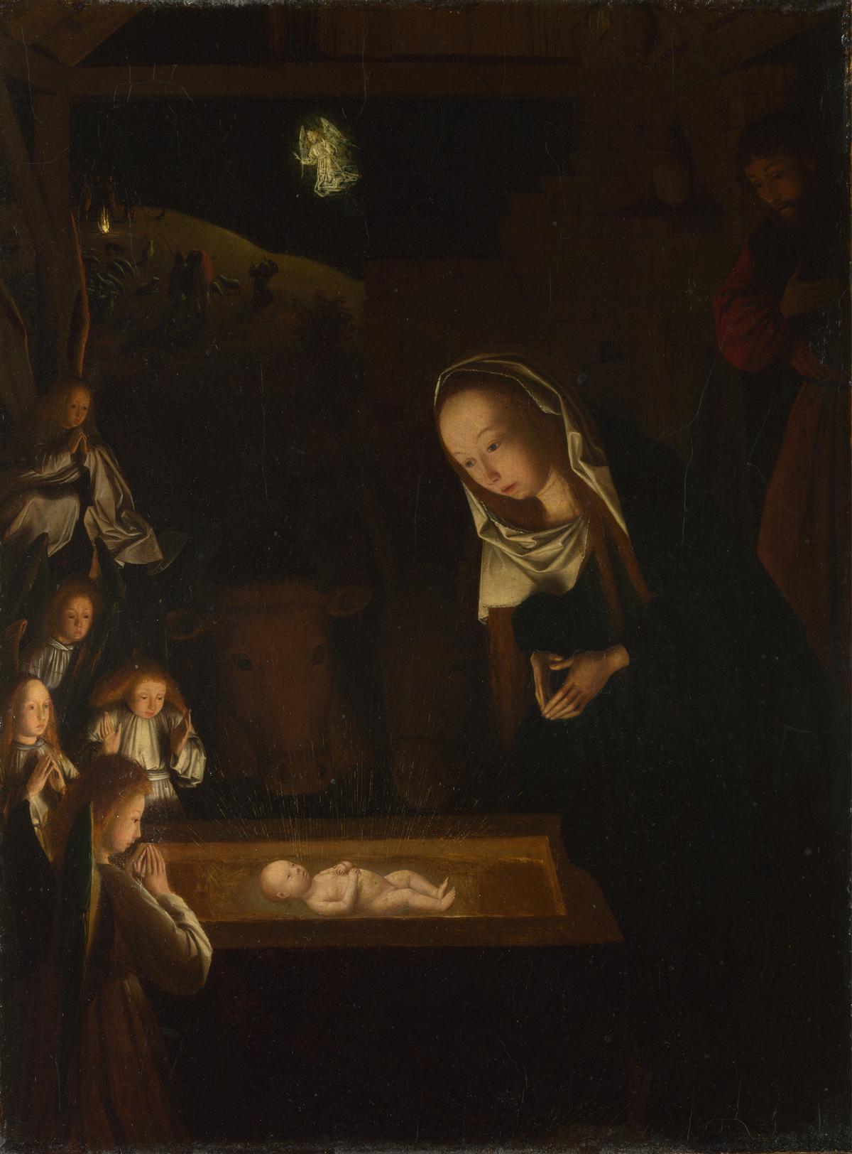 "The Nativity at Night," circa 1490, by Geertgen tot Sint Jans after Hugo van der Goes. Oil on oak panel; 13 3/10 inches by 9 9/10 inches. National Gallery, London. (Public Domain)