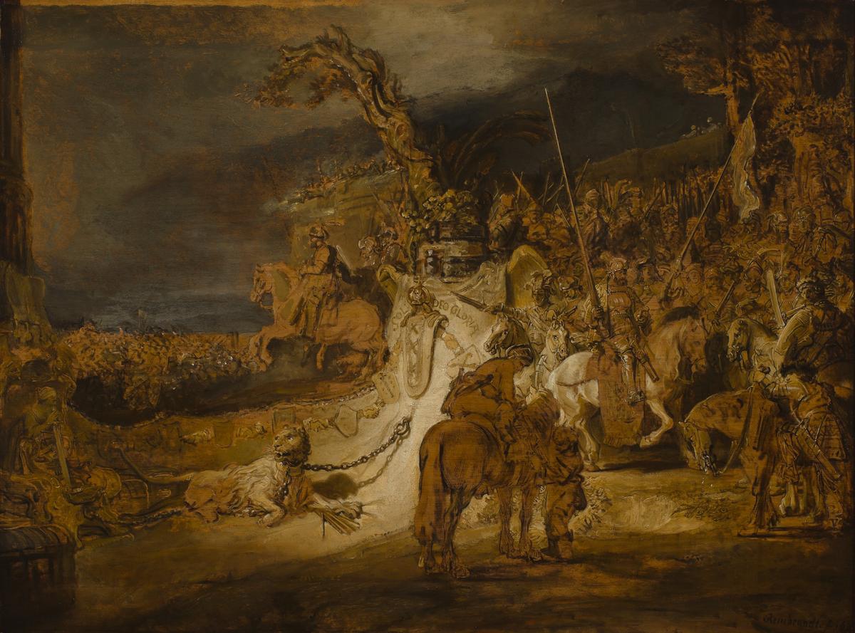 "The Concord of the State" ("The Unity of the Country"), 1637–1645, by Rembrandt van Rijn. Oil on panel; 29 3/8 inches by 39 3/4 inches. Museum Boijmans Van Beuningen, Rotterdam, Netherlands. (Public Domain)