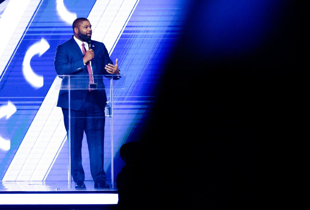 Rep. Byron Donalds (R-Fla.) speaks at Turning Point USA's AmericaFest in Phoenix on Dec. 21, 2025. (John Fredricks/The Epoch Times)