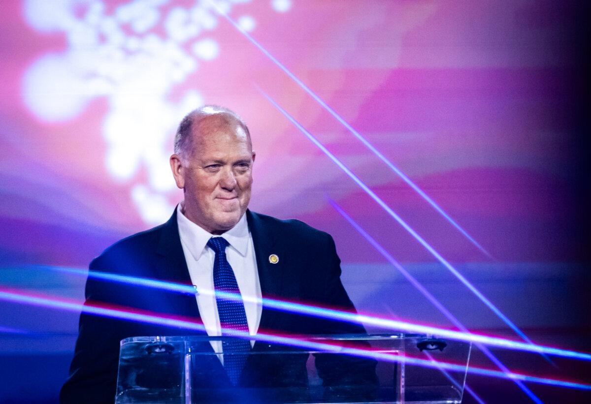 Tom Homan, White House border czar, speaks at Turning Point USA's AmericaFest in Phoenix on Dec. 21, 2025. (John Fredricks/The Epoch Times)