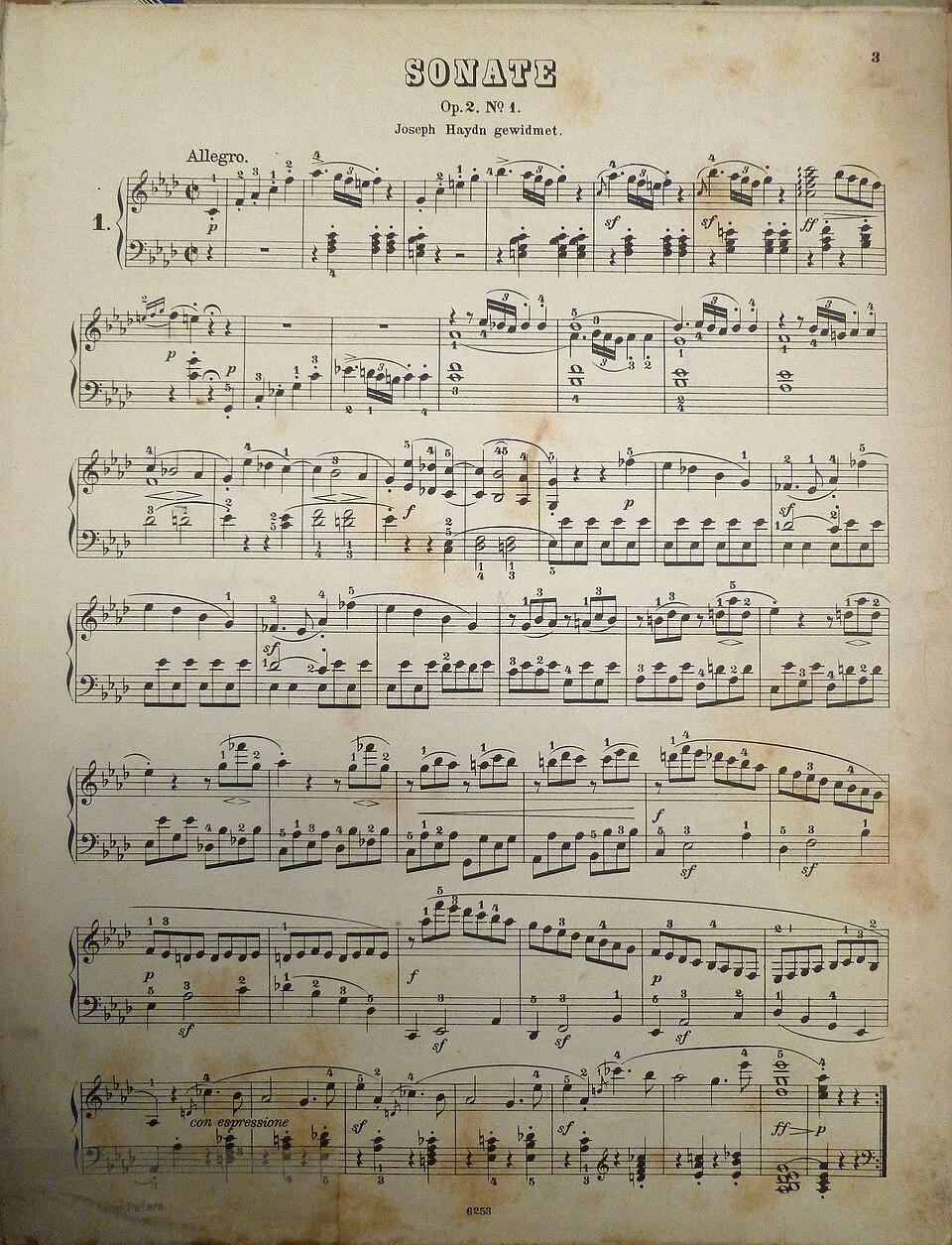 A music sheet of "Sonata No. 1 in F minor," by Beethoven. (<a href="https://commons.wikimedia.org/wiki/User:JoJan">JoJan</a>/<a href="https://creativecommons.org/licenses/by/3.0/deed.en">CC BY 3.0</a>)