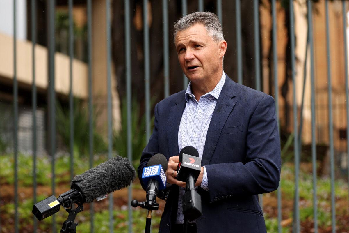 Assistant Foreign Minister Matt Thistlethwaite speaks to the media during a press conference in Sydney, Australia, on Dec. 28, 2021. (AAP Image/Brendon Thorne)