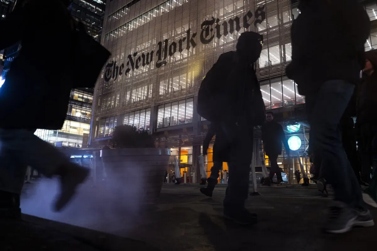 The New York Times building in New York City on Jan. 8, 2025. (Samira Bouaou/The Epoch Times)