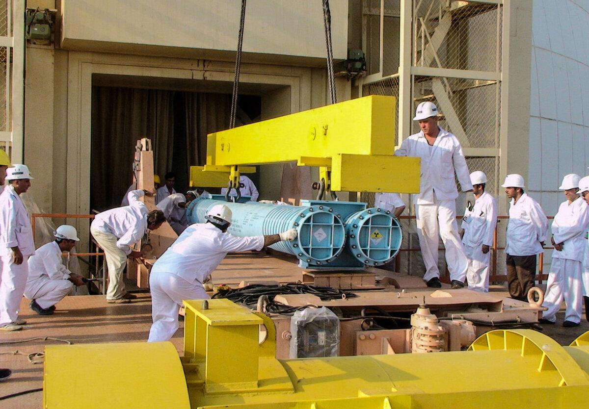 A view of the reactor building at the Russian-built Bushehr nuclear power plant as fuel is loaded, in Bushehr, Iran, in an undated file photograph. (IIPA via Getty Images)