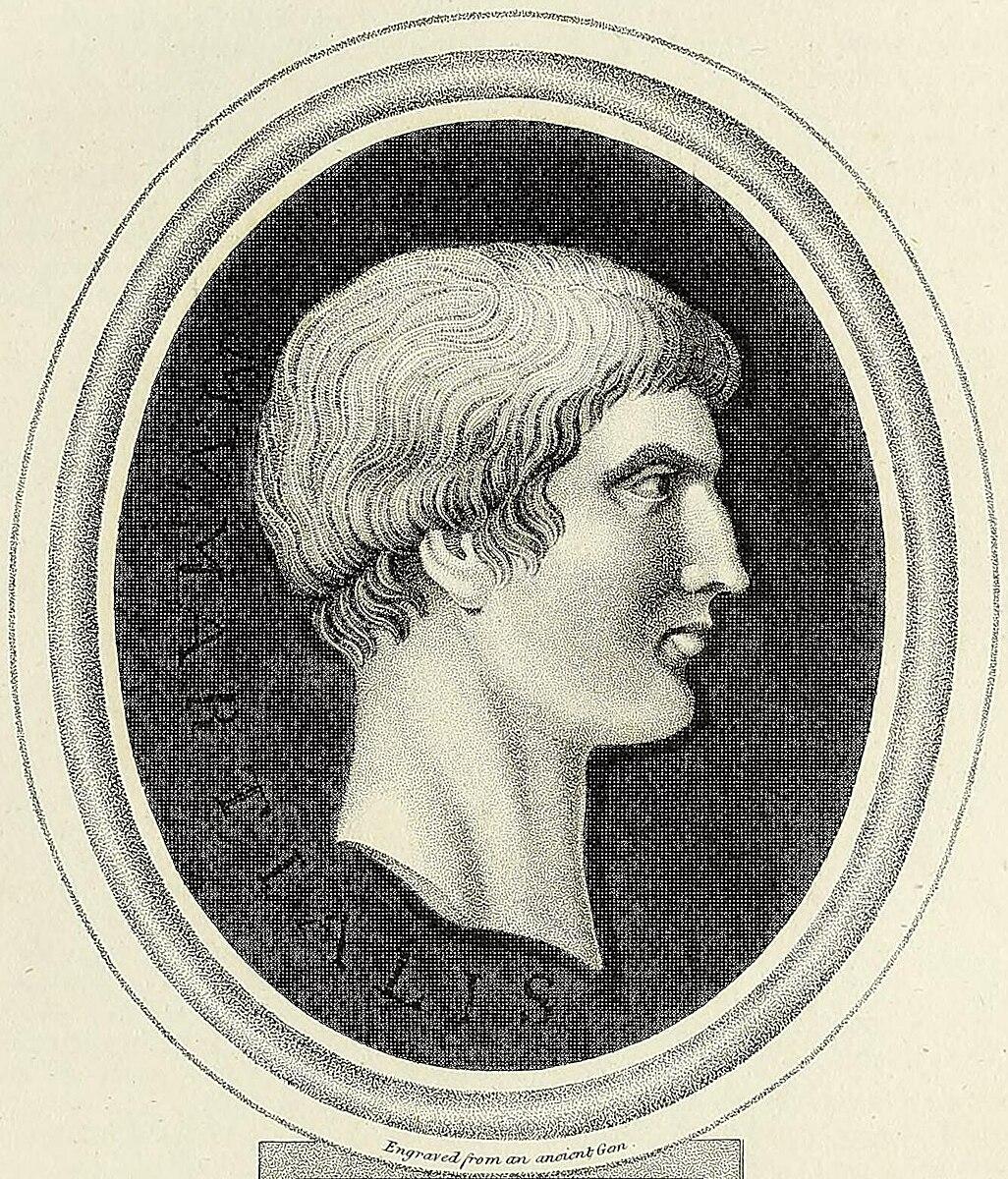 Martial, engraved from an ancient gem, 1816, from the "Encyclopaedia Londinensis: Volume XIV" edited by John Wilkes. (Public Domain)