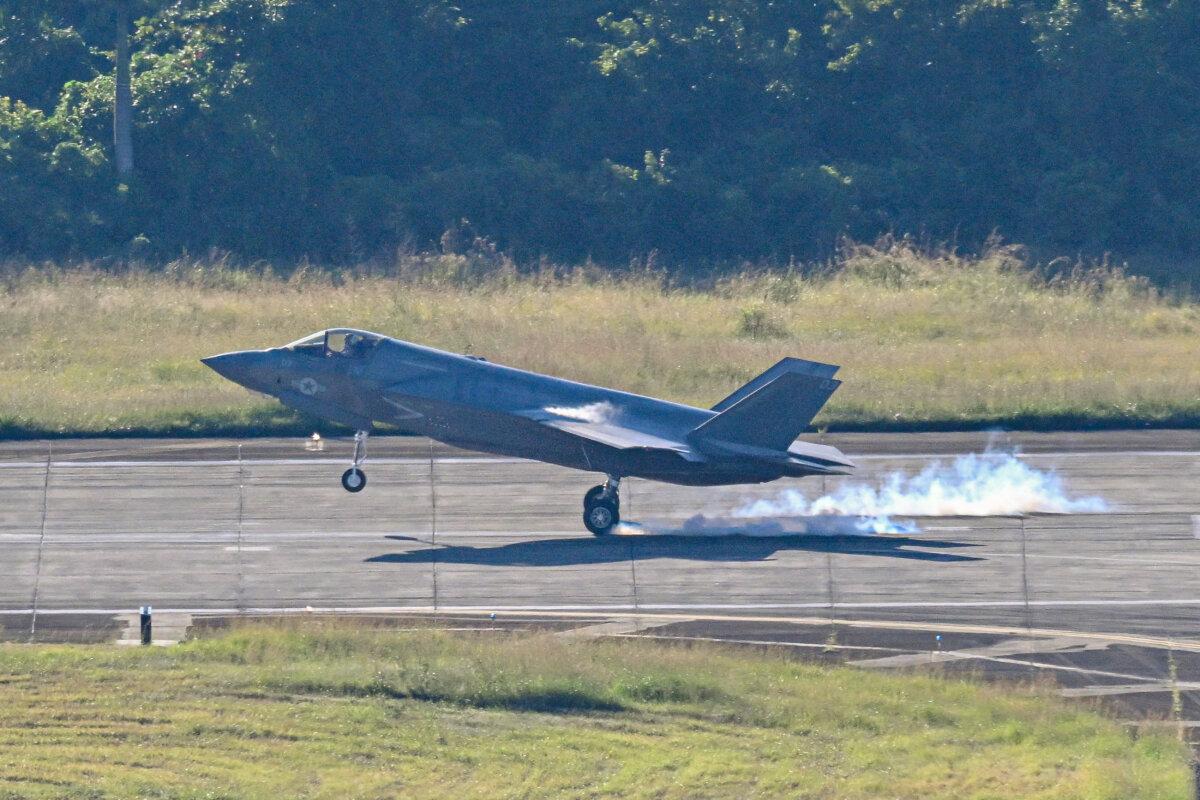 A US military fighter jet lands at José Aponte de la Torre Airport, formerly Roosevelt Roads Naval Station, in Ceiba, Puerto Rico, on Jan. 3, 2026. (Miguel J. Rodriguez Carrillo/AFP via Getty Images)