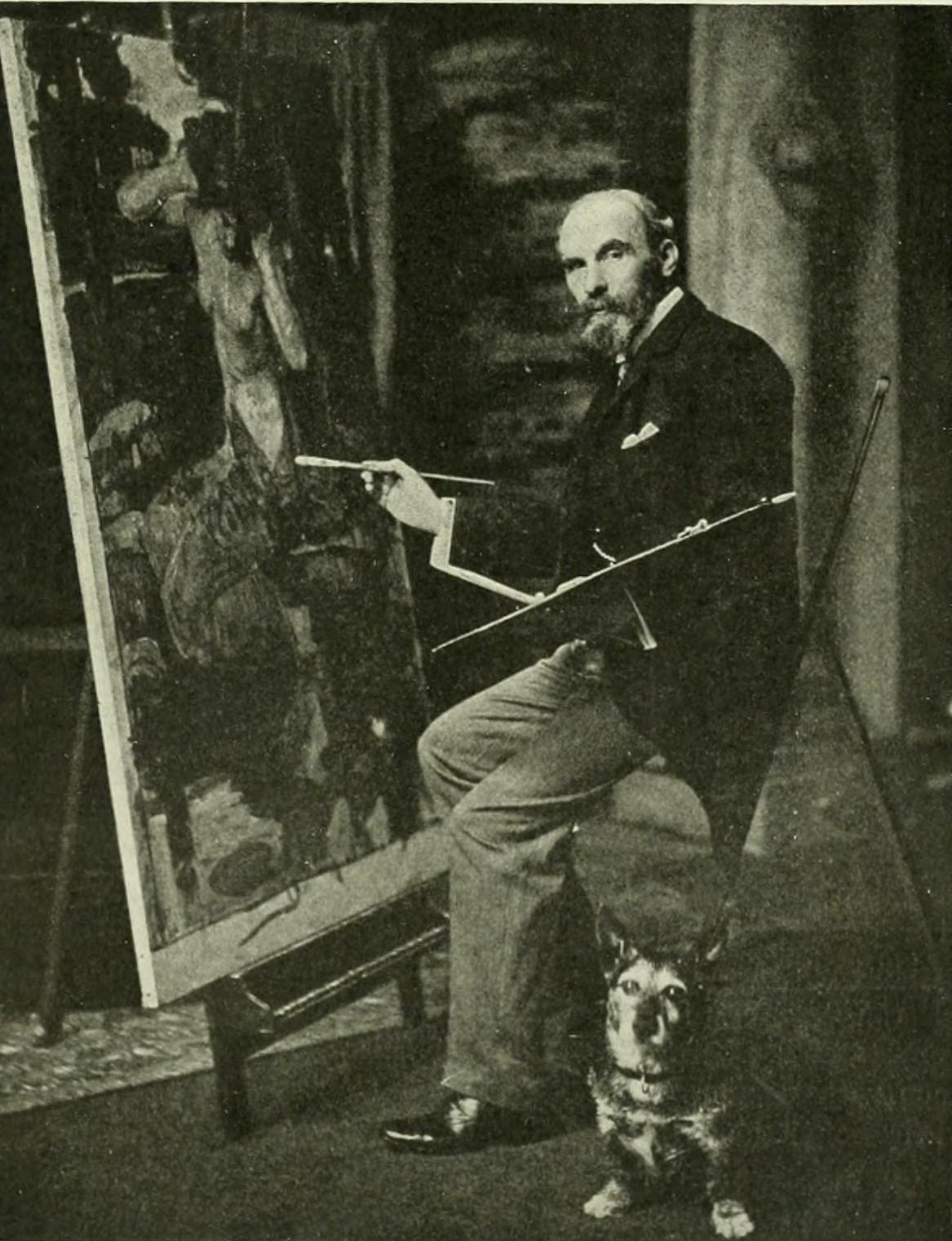 John William Waterhouse in his studio, circa 1912, from volume 62 of "International Studio," 1917. Internet Archive. (Public Domain)