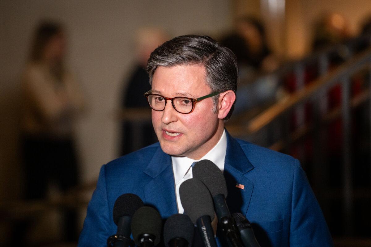 House Speaker Mike Johnson (R-La.) speaks to reporters after a meeting with other congressional leaders and Cabinet members about Venezuela, at the U.S. Capitol on Jan. 5, 2026. (Madalina Kilroy/The Epoch Times)