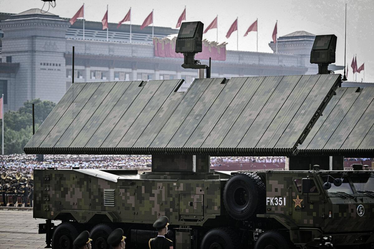 Radars are displayed during a military parade marking the 80th anniversary of victory over Japan and the end of World War II, at Tiananmen Square in Beijing on Sept. 3, 2025. (Pedro Pardo/AFP via Getty Images)