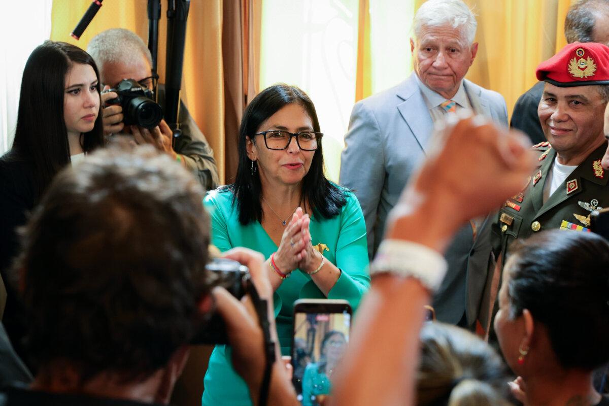 Vice President of Venezuela Delcy Rodriguez reacts after being sworn in as Acting President of Venezuela during the inaugural session for the 2026-2031 Legislative Constitutional Period at Palacio Federal Legislativo in Caracas, Venezuela, on Jan. 5, 2026. (Jesus Vargas/Getty Images)