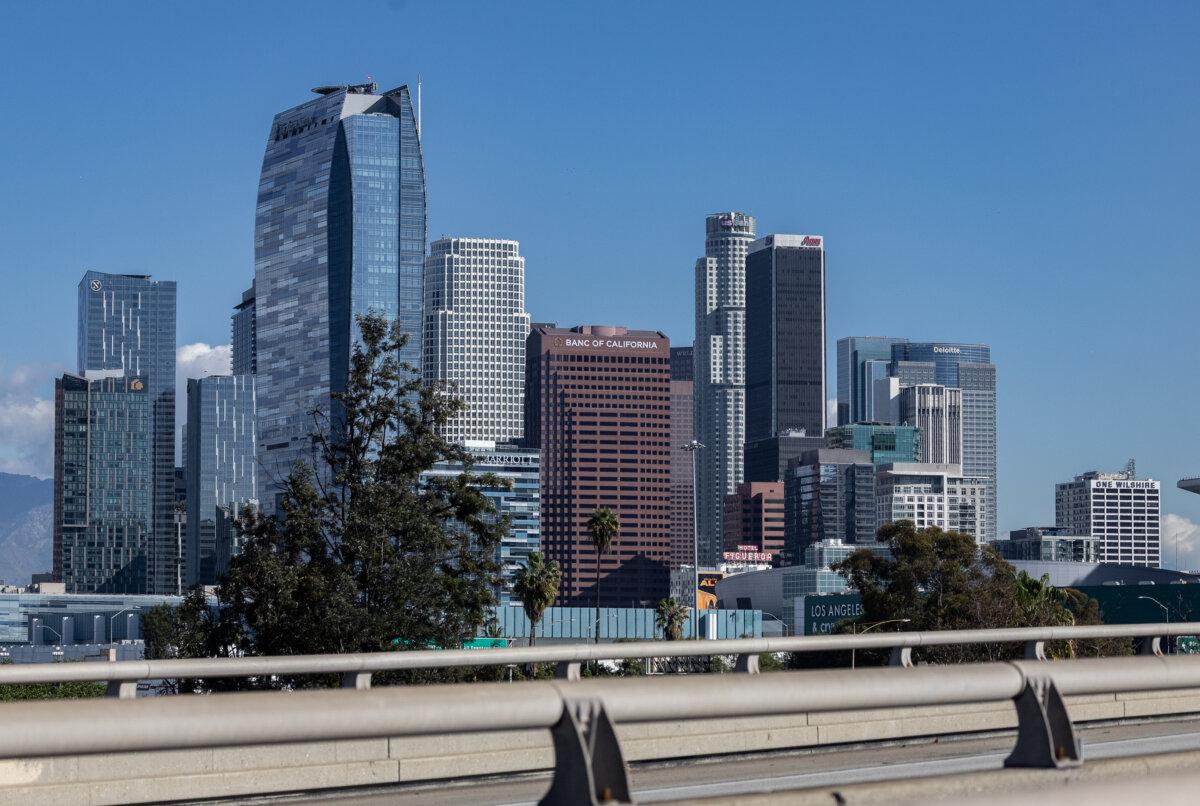 The Los Angeles skyline, on Jan. 7, 2026. (John Fredricks/The Epoch Times)