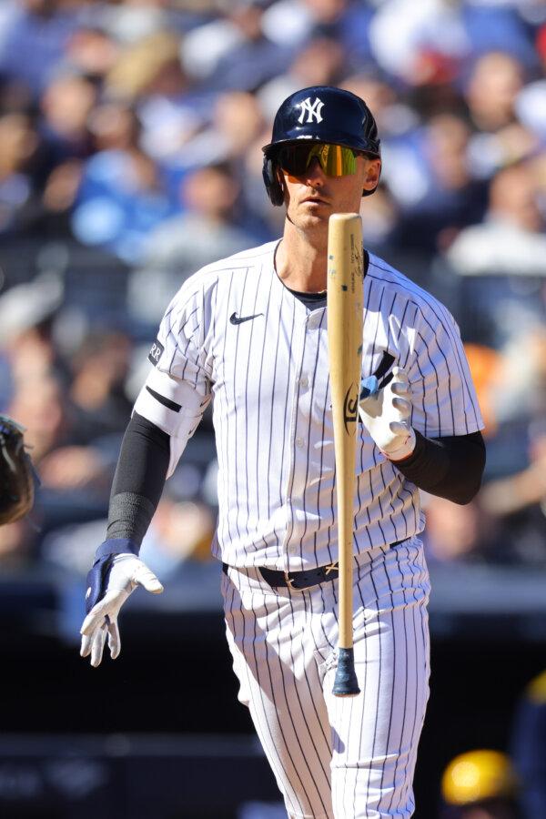 Cody Bellinger, No. 35 of the New York Yankees, at bat with a torpedo bat against the Milwaukee Brewers at Yankee Stadium in New York City on March 27, 2025. (Mike Stobe/Getty Images)