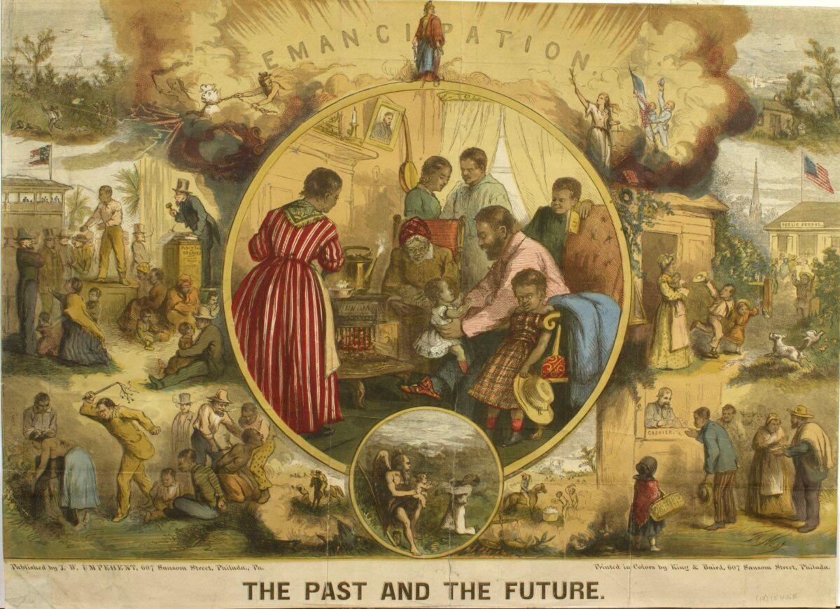 “Emancipation: The Past and the Future,” 1863, Thomas Nast. Illustration for Thomas King & Baird, engraver S. Bott. (Public Domain)