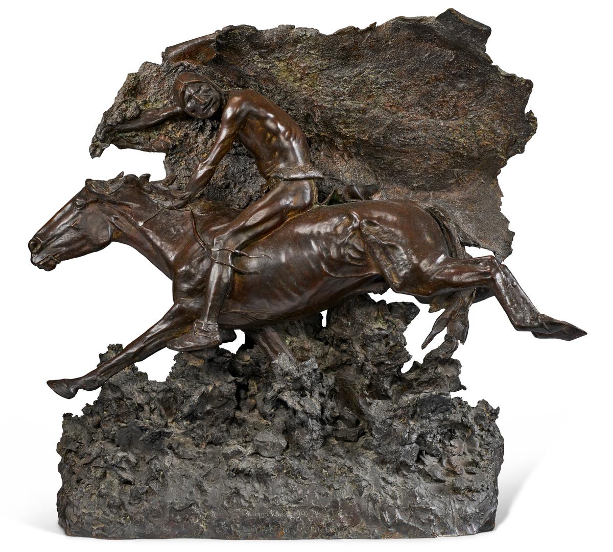 "The Horse Thief," modeled in 1907, by Frederic Remington. Bronze with brown patina; 27 inches. (Christie's)