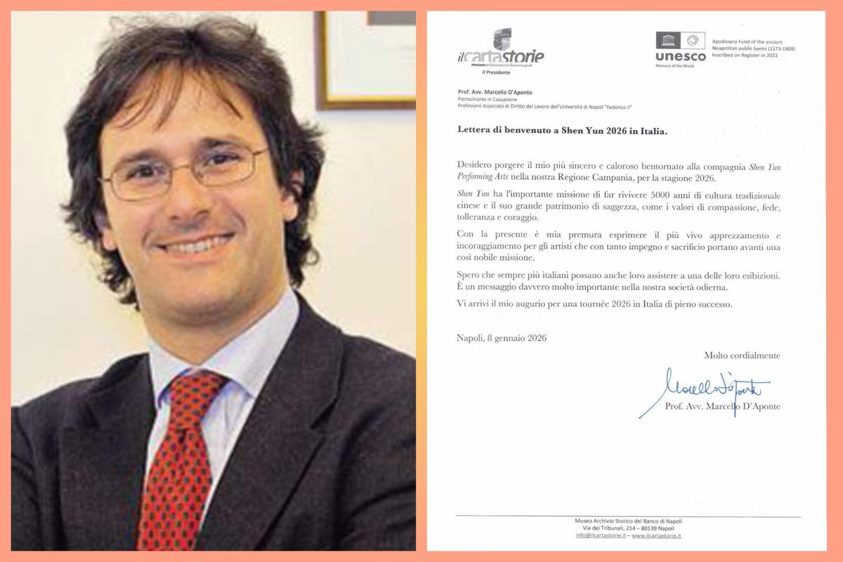 Marcello D’Aponte, a prominent cultural figure in Naples, sent a congratulatory letter welcoming Shen Yun's 2026 tour to the Campania region of Italy. (The Epoch Times)