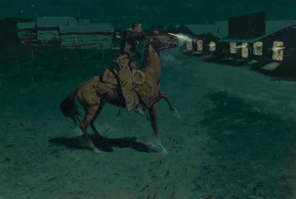 "An Argument With the Town Marshall," circa 1905, by Frederic Remington. Oil on canvas; 27 inches by 40 inches. (Christie's)