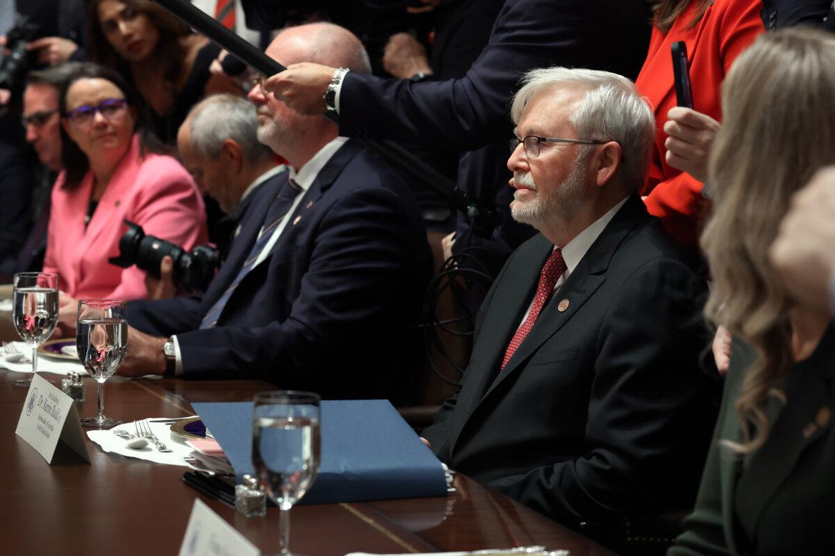 Ambassador to the United States Kevin Rudd (C) attends a meeting between President Donald Trump and Prime Minister of Australia Anthony Albanese in Washington, DC, on Oct. 20, 2025. (Anna Moneymaker/Getty Images)