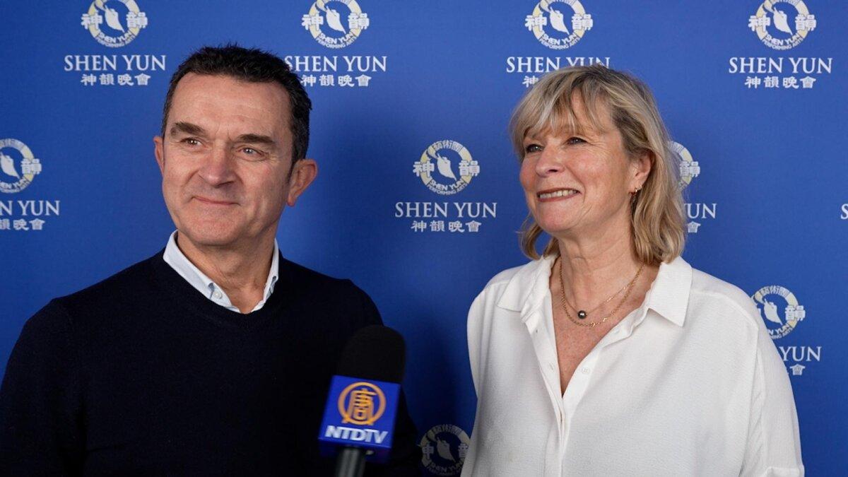 Vincent Bonnin and Laurence Colin attend Shen Yun at the Zénith in Rouen on Jan. 12, 2026. (NTD)