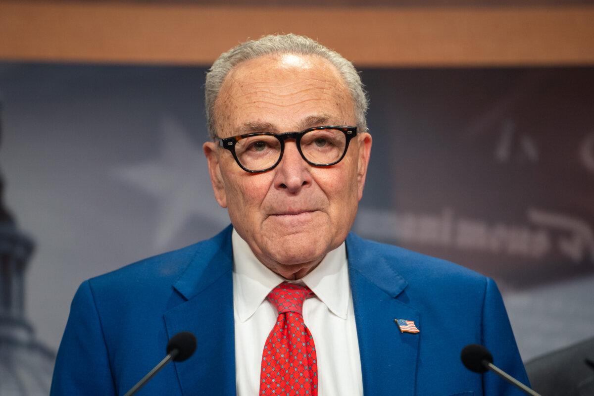 Senate Minority Leader Chuck Schumer (D-N.Y.) speaks at a news conference on Capitol Hill on Jan. 14, 2025. (Madalina Kilroy/The Epoch Times)