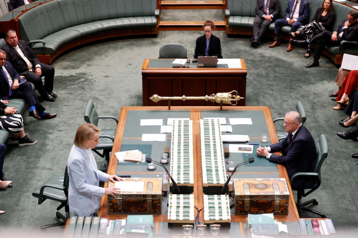 Leader of the Opposition Sussan Ley speaks whilst the Prime Minister Anthony Albanese listens in Parliament House in Canberra, Australia, on Jan. 19, 2026. (Hilary Wardhaugh/Getty Images)