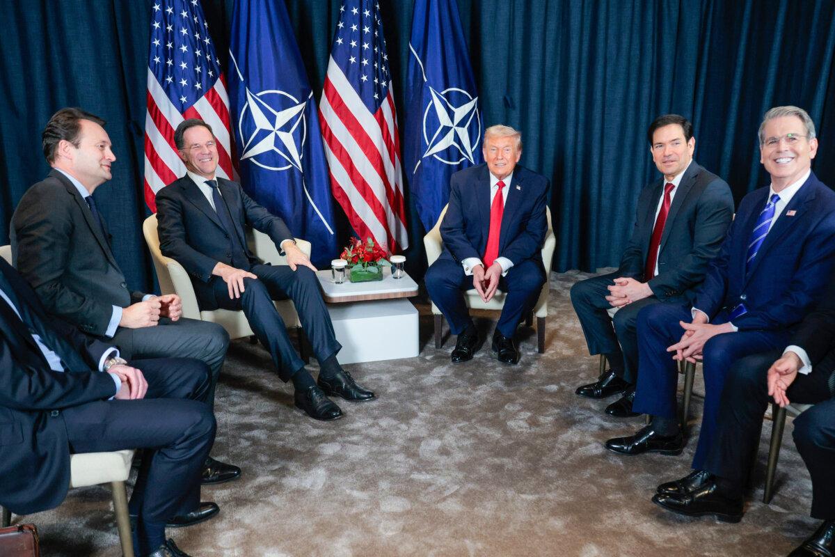 U.S. President Donald Trump attends a bilateral meeting with NATO Secretary-General Mark Rutte on the sidelines of the World Economic Forum Annual Meeting in Davos, Switzerland, on Jan. 21, 2026. (Chip Somodevilla/Getty Images)