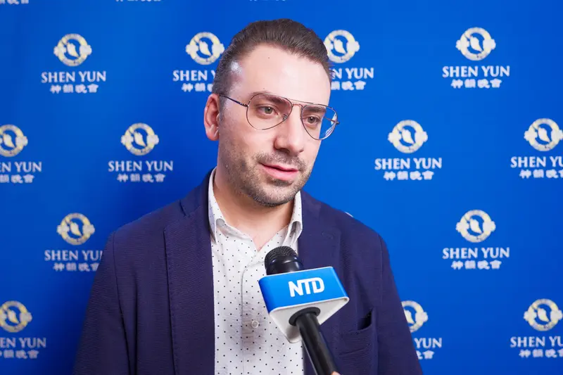 Milan City Council Member Francesco Rocca watched the fourth show of Shen Yun New York Company at the Teatro degli Arcimboldi in Milan, on Jan. 16, 2026. (NTD)