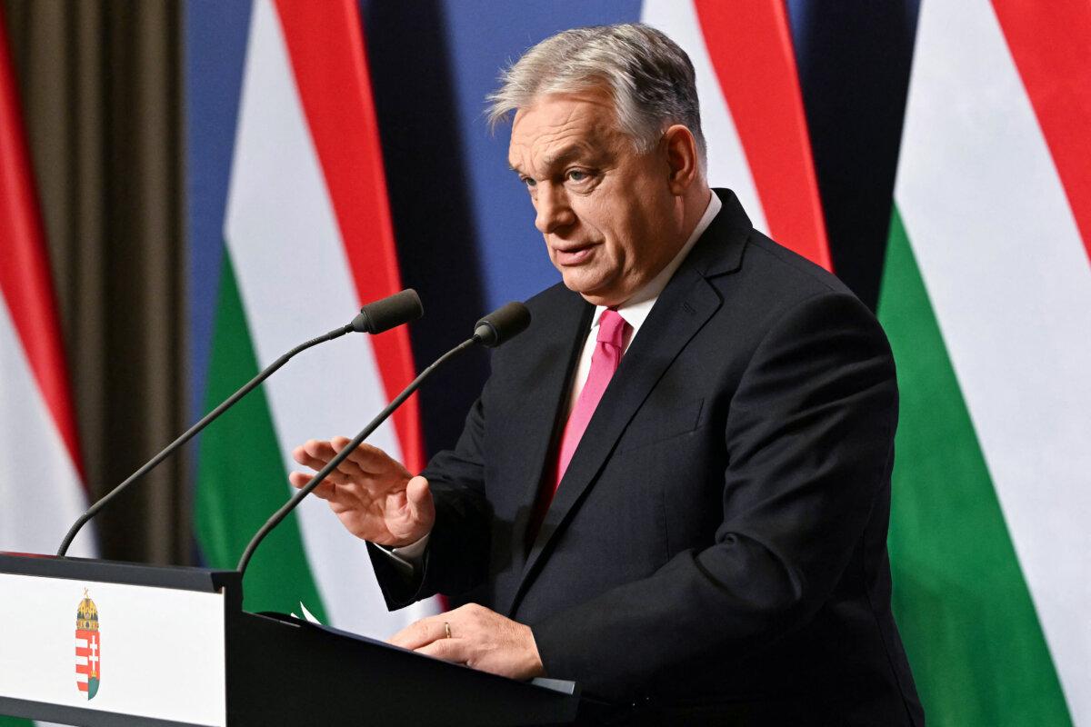 Hungary's Prime Minister Viktor Orban addresses his annual press conference in the Carmelita Monastery, seat of the Hungarian premier, in Budapest, Hungary, on Jan. 5, 2026. (Attila Kisbenedek/AFP via Getty Images)