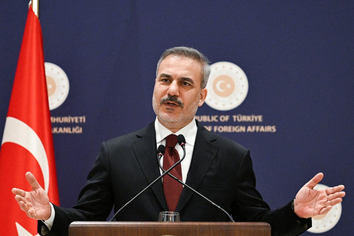 Turkish Minister of Foreign Affairs Hakan Fidan addresses the audience during a press briefing meeting to review the past year and to share insights regarding regional and global developments in Istanbul, on Jan. 15, 2026. (Ozan Kose/AFP via Getty Images)