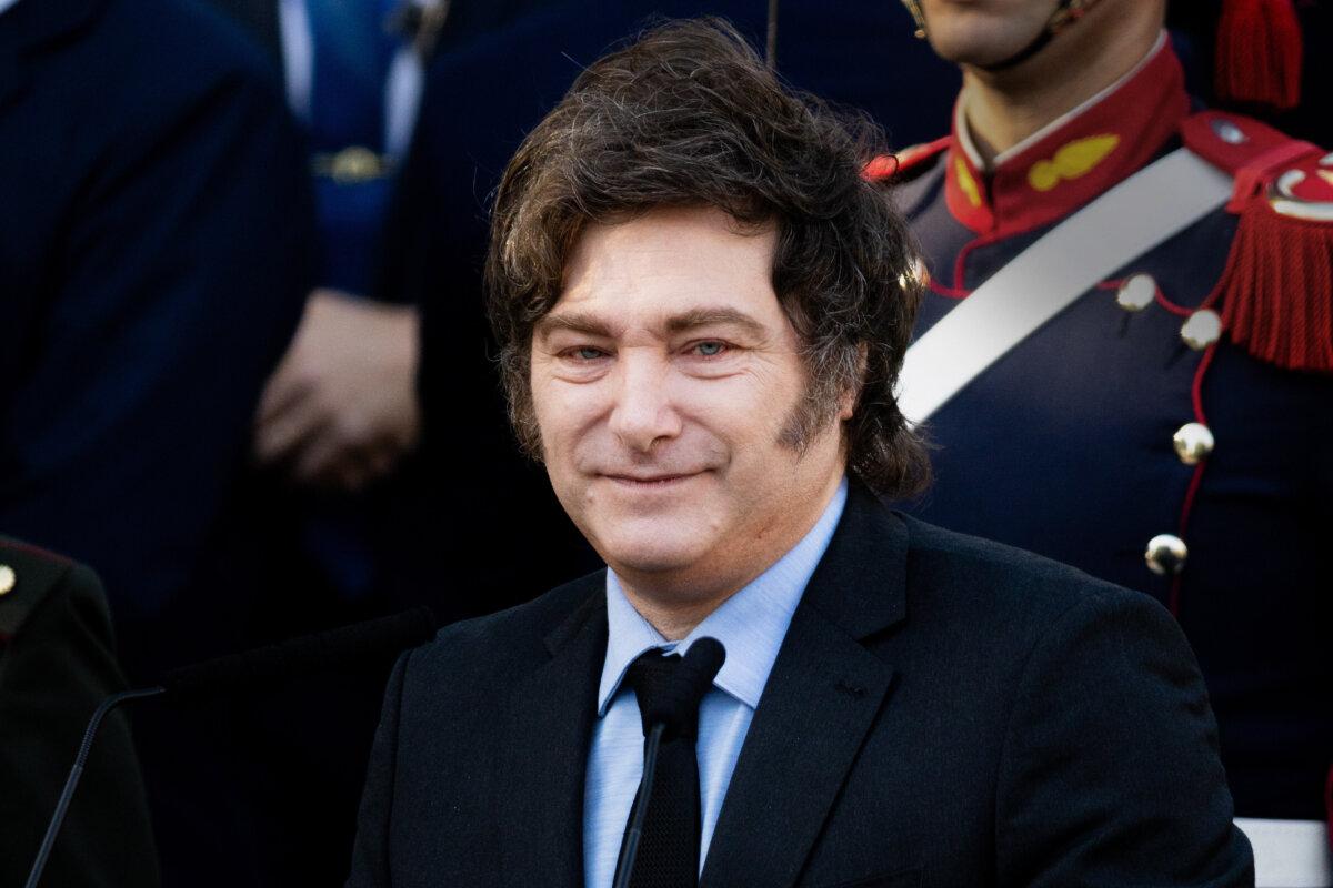 Argentine President Javier Milei gives a speech in Buenos Aires, Argentina, on April 2, 2025. (Tomas Cuesta/Getty Images)