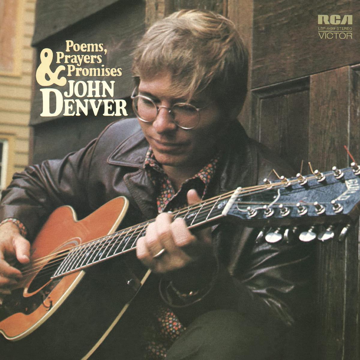John Denver playing the 12-string guitar on the cover of his 1971 album "Poems, Prayers & Promises." (Legacy Recordings)