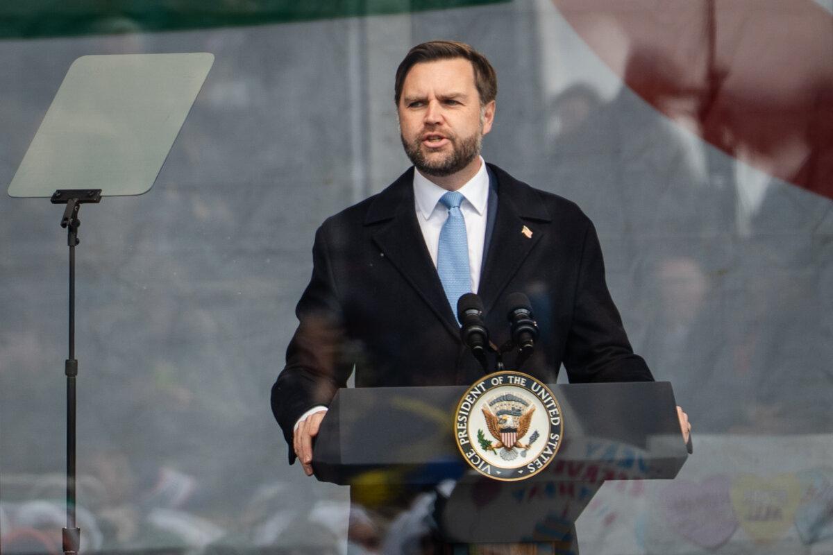 Vice President JD Vance speaks ahead of the 53rd annual March for Life in Washington on Jan. 23, 2026. (Madalina Kilroy/The Epoch Times)