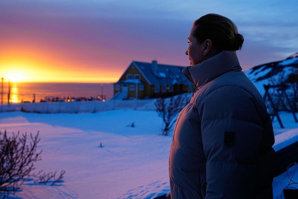 Danish Prime Minister Mette Frederiksen looks at the sunset in Nuuk, Greenland, on Jan. 23, 2026. (Mads Claus Rasmussen/Ritzau Scanpix/AFP via Getty Images)
