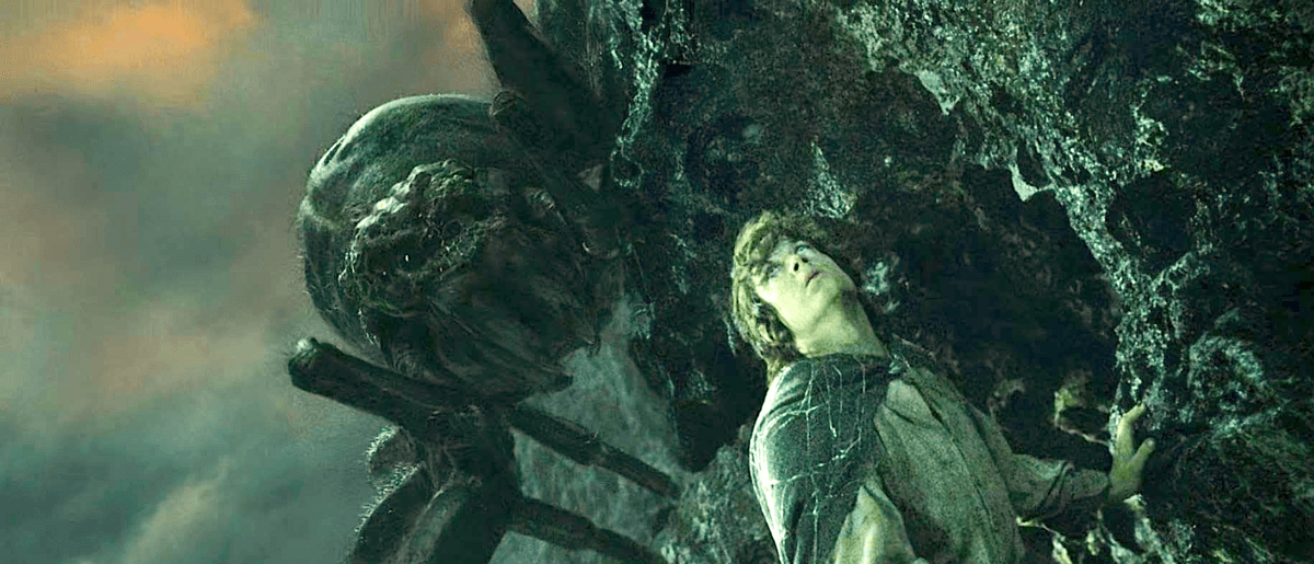 Frodo Baggins (Elijah Wood) about to be embalmed in spider webs, in "The Lord of the Rings: The Return of the King." (New Line Cinema)